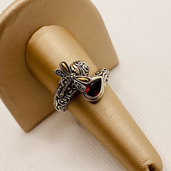 EUC Devata Sterling Silver & 18k Gold Dragonfly Wrap Ring w/ Red Garnet Stone - Picture 1 of 17